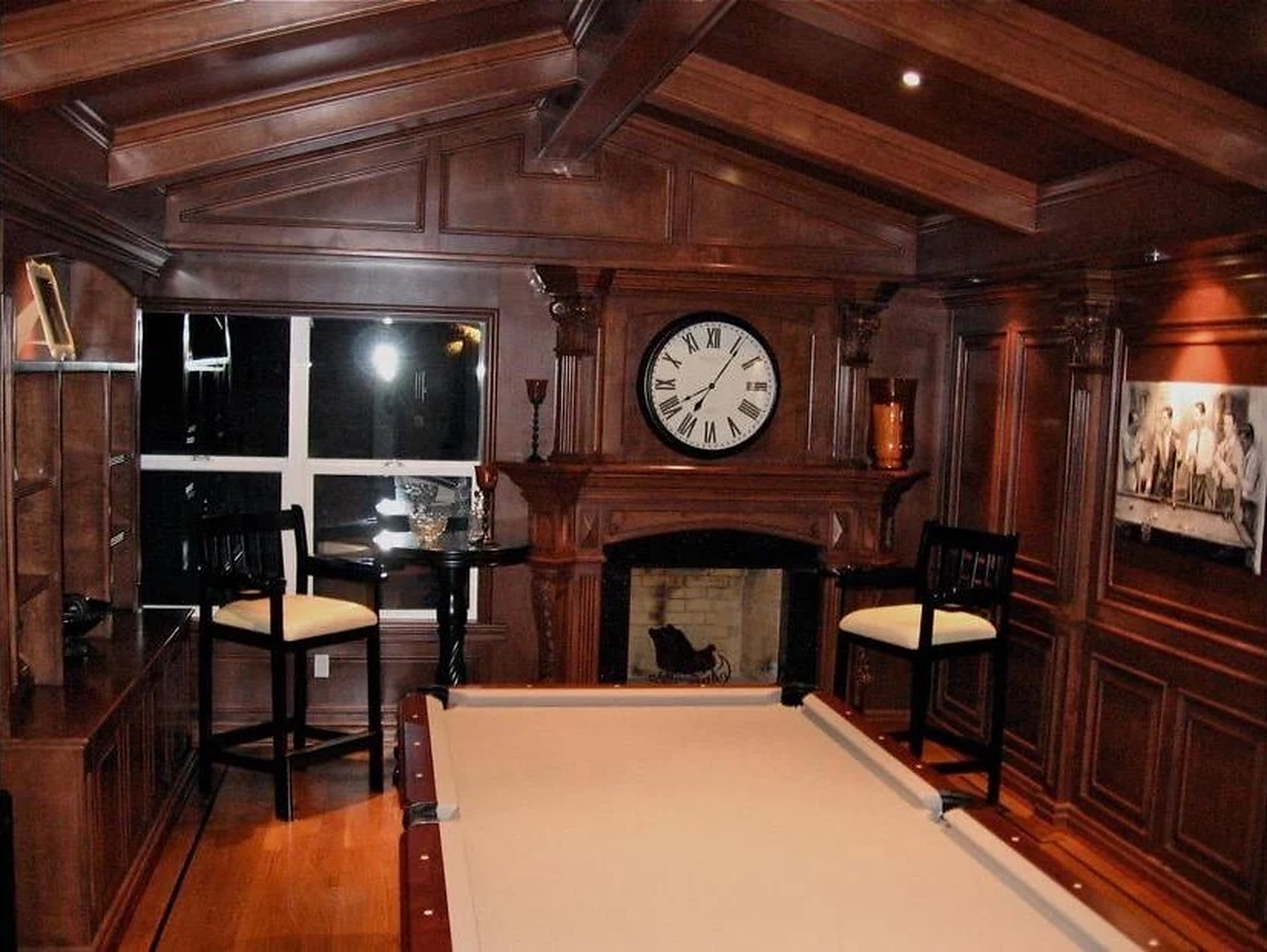 Walnut library and study paneling with coffered ceiling