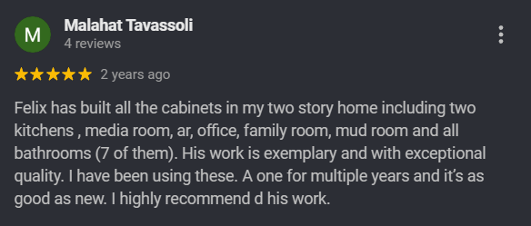 Google review for Premier Cabinets Innovations